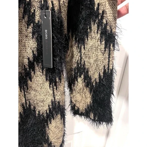 MAXSPORT BCBGMaxazaria Cardigan Sweater Open Front Long Black Tan Women Size Med - Picture 10 of 11